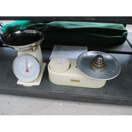 326 - Two sets of vintage kitchen scales and set of weights