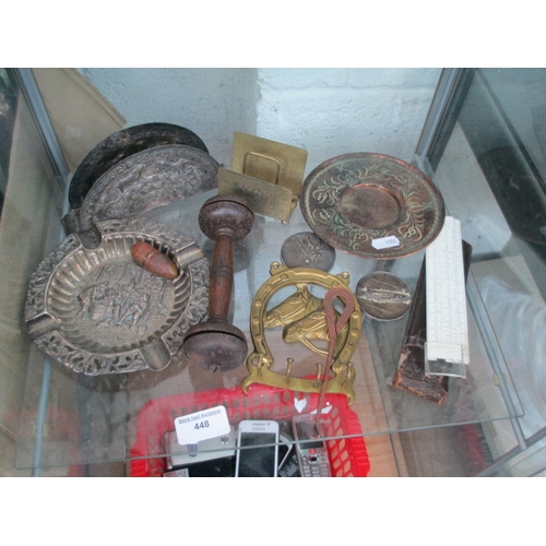 448 - Lot inc silver plated dish and letter rack, copper dish, fishing coins, etc