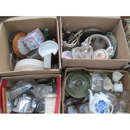 61 - Four boxes inc cutlery, glassware, crockery, casserole dish, etc