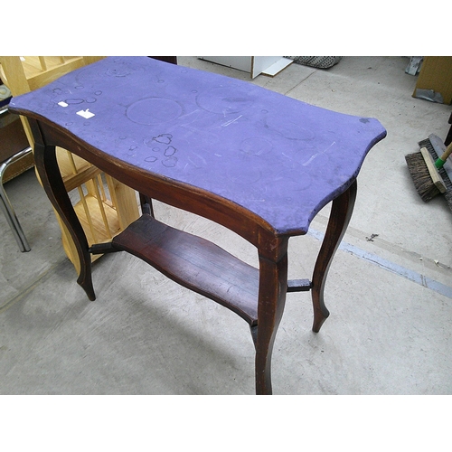 632 - A vintage 2 tier mahogany window table with painted top