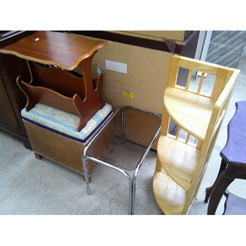 633 - 4 x assorted items including a folding wooden corner shelf unit and a glass top occasional table