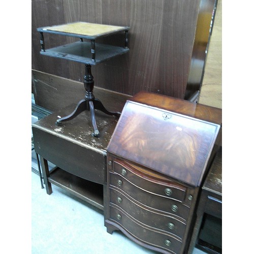 644 - 3 x vintage items including a small serpentine fronted 4 drawer mahogany bureau