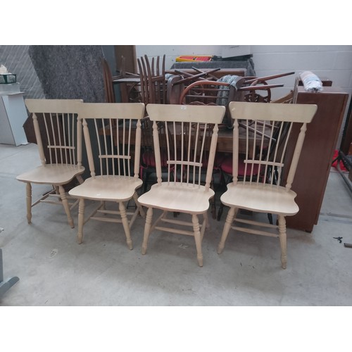 653 - Four painted pine dining chairs