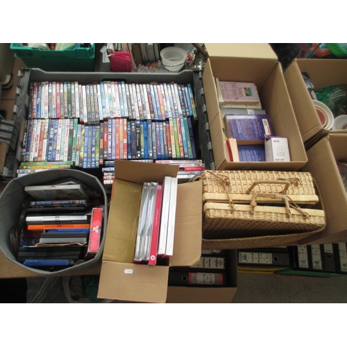 62 - Lot inc DVDs, books, woven basket, etc