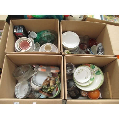 63 - Four boxes inc crockery, plant pots, casserole dish, etc