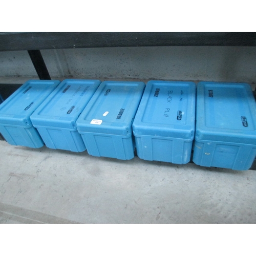 352 - Five small plastic storage with lids