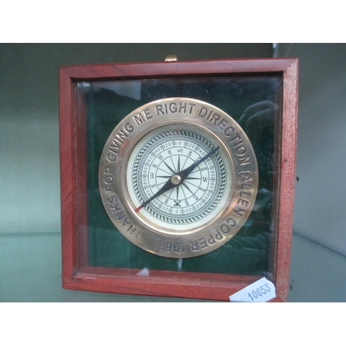 383 - Brass cased compass with display box