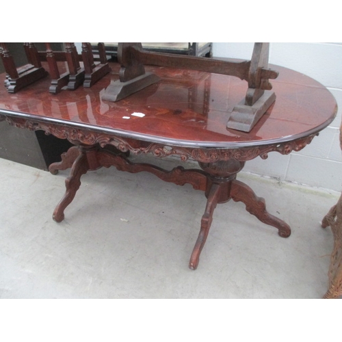 631 - A large inlaid continental style twin pedestal dining table