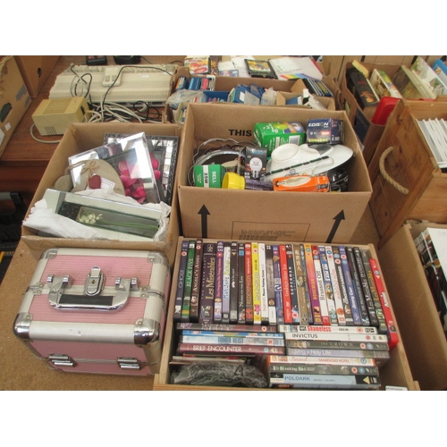 110 - Lot inc jewellery box, DVDs, lightbulbs, picture frames, etc