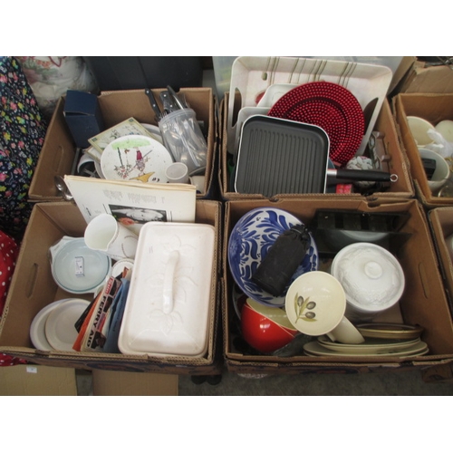 119 - Four boxes inc cutlery, crockery, bread bin, records, etc