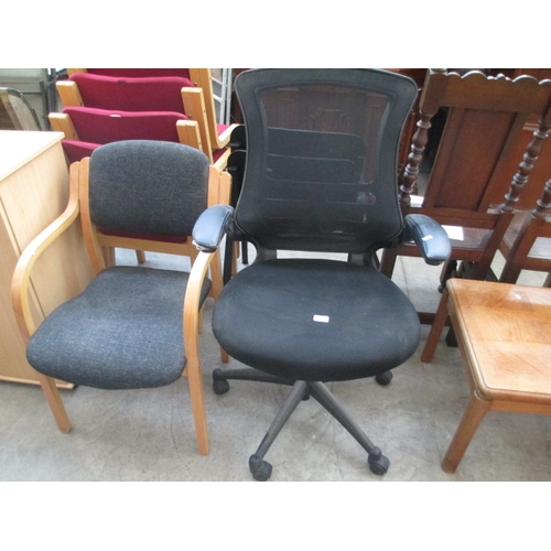 647 - A wood framed conference chair and an office swivel chair