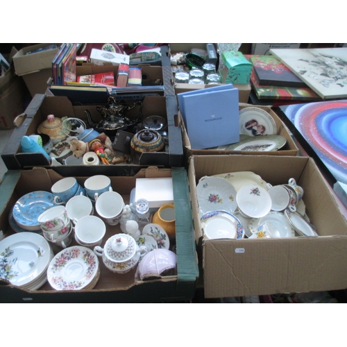 95 - Four boxes ibnc assorted china, Jon Anton plates, teapots, lamp, etc