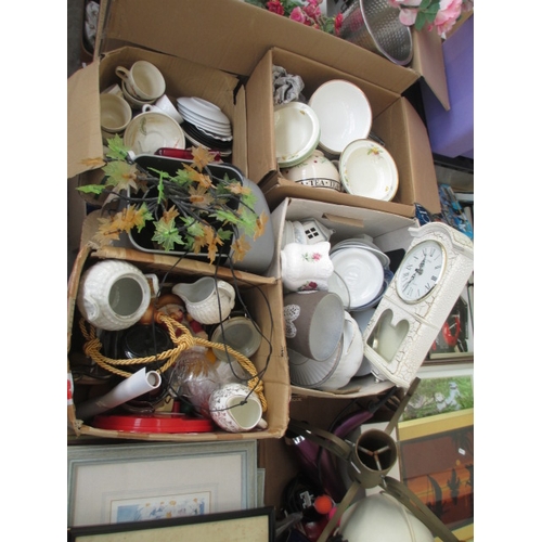 111 - Five boxes inc crockery, china, glassware, clock, etc