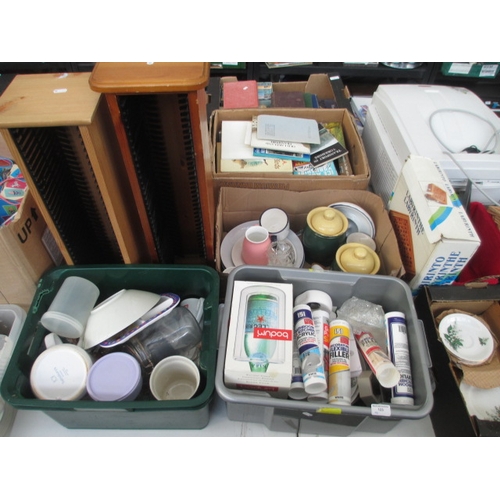 123 - Lot inc crockery, Denby jars, CD racks, etc