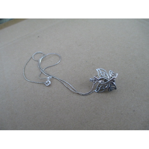 285 - Silver Stamped Necklace with butterfly pendant