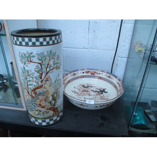 399 - Large oriental wash basin and stick/umbrella pot