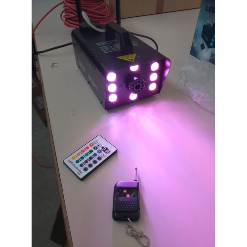 393 - LED 500 smoke machine with strobing and 3/4 bottle of fog fluid in working order