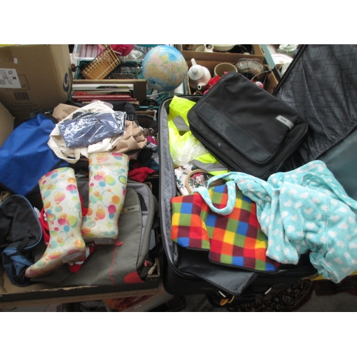 60 - Lot inc suitcases, wellies, assorted handbags, clothing, etc