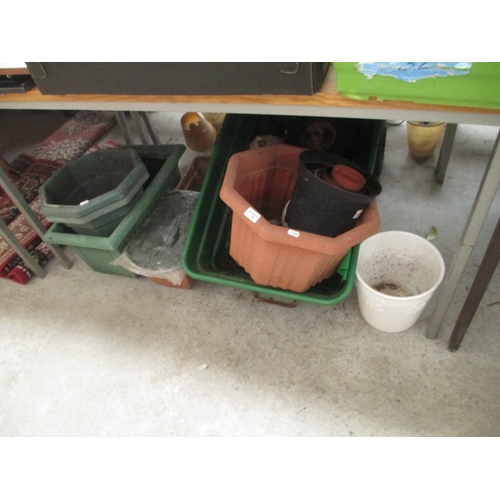 66 - Lot inc garden trolley and assorted plant pots