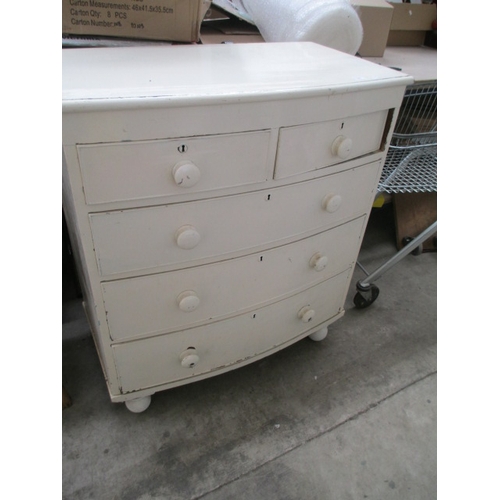 685 - A large painted antique 2 over 3 drawer bow front chest