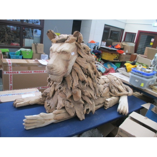 173 - Large decorative drift wood type lion, 62