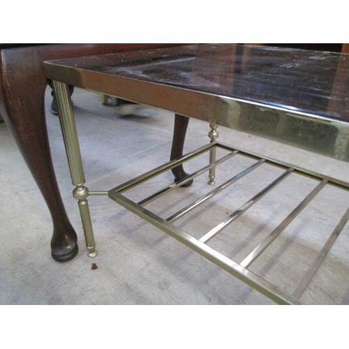 689 - A retro gilt framed coffee table with smoked glass top