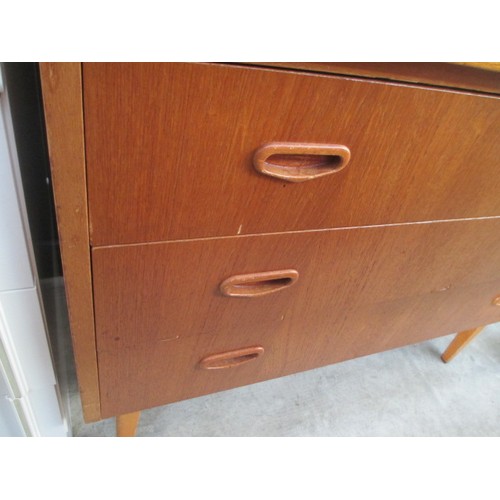 694 - A retro teak roll top bureau with 3 drawer base