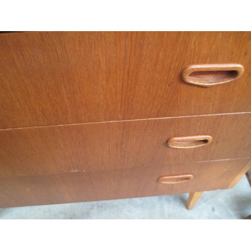 694 - A retro teak roll top bureau with 3 drawer base