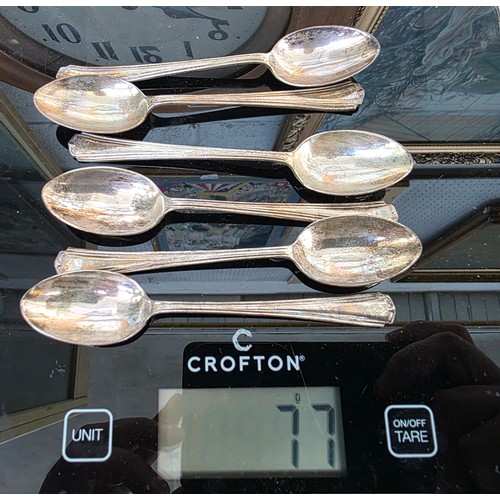 Cased set of six hallmarked Silver spoons, 77 grams