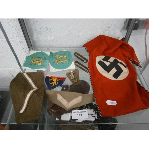 118 - Lot inc military badges and flag