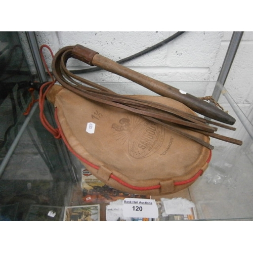 120 - Lot inc Sangou leather flask and rug whip