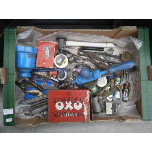 273 - Box of assorted tools and hardware