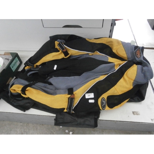 289 - Motorcycle leather pants and jacket with one other motorcycle jacket