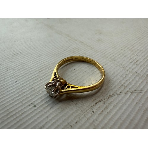 23 - Hallmarked 18ct gold ring with solitaire diamond, 

weight 2.1 grams
