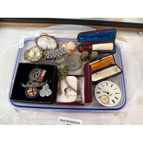 55 - Lot inc jewellery, watch, thimbles, etc