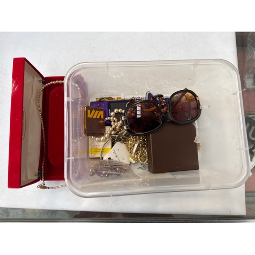 56 - Box inc jewellery, mobile phone, sunglasses, etc