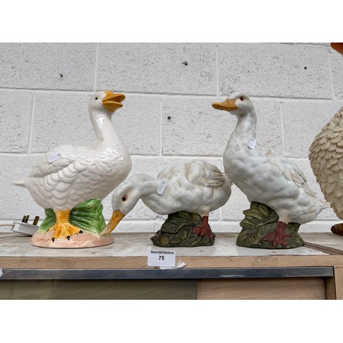 75 - Three large duck ornaments