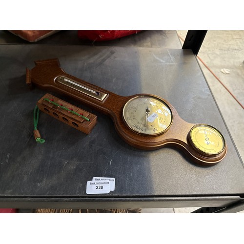 238 - Lot inc barometer and wooden dice set