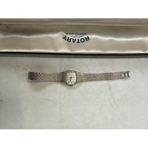 37 - Ladies boxed Rotary wristwatch with white metal strap