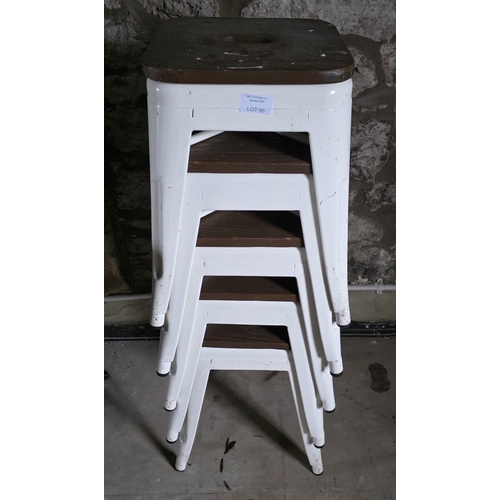 66 - Five metal stools with wooden seats (5)