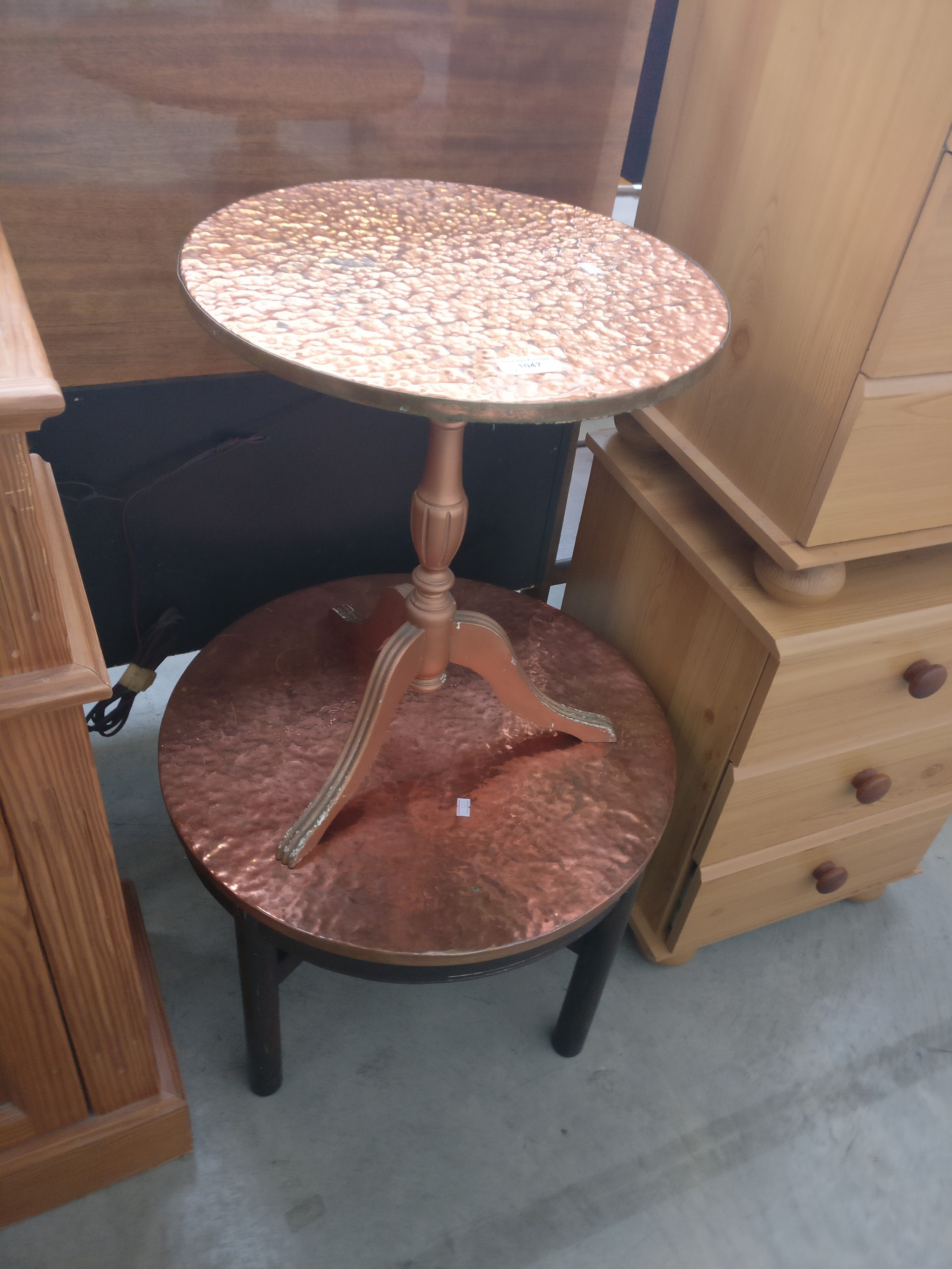 2 x small vintage copper topped tables