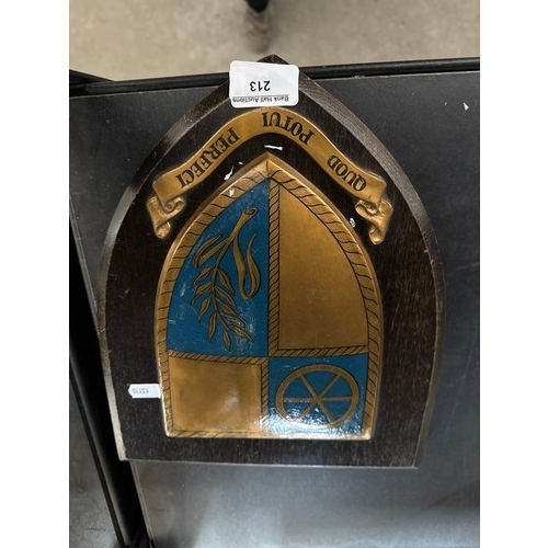 213 - Old wooden plaque shield