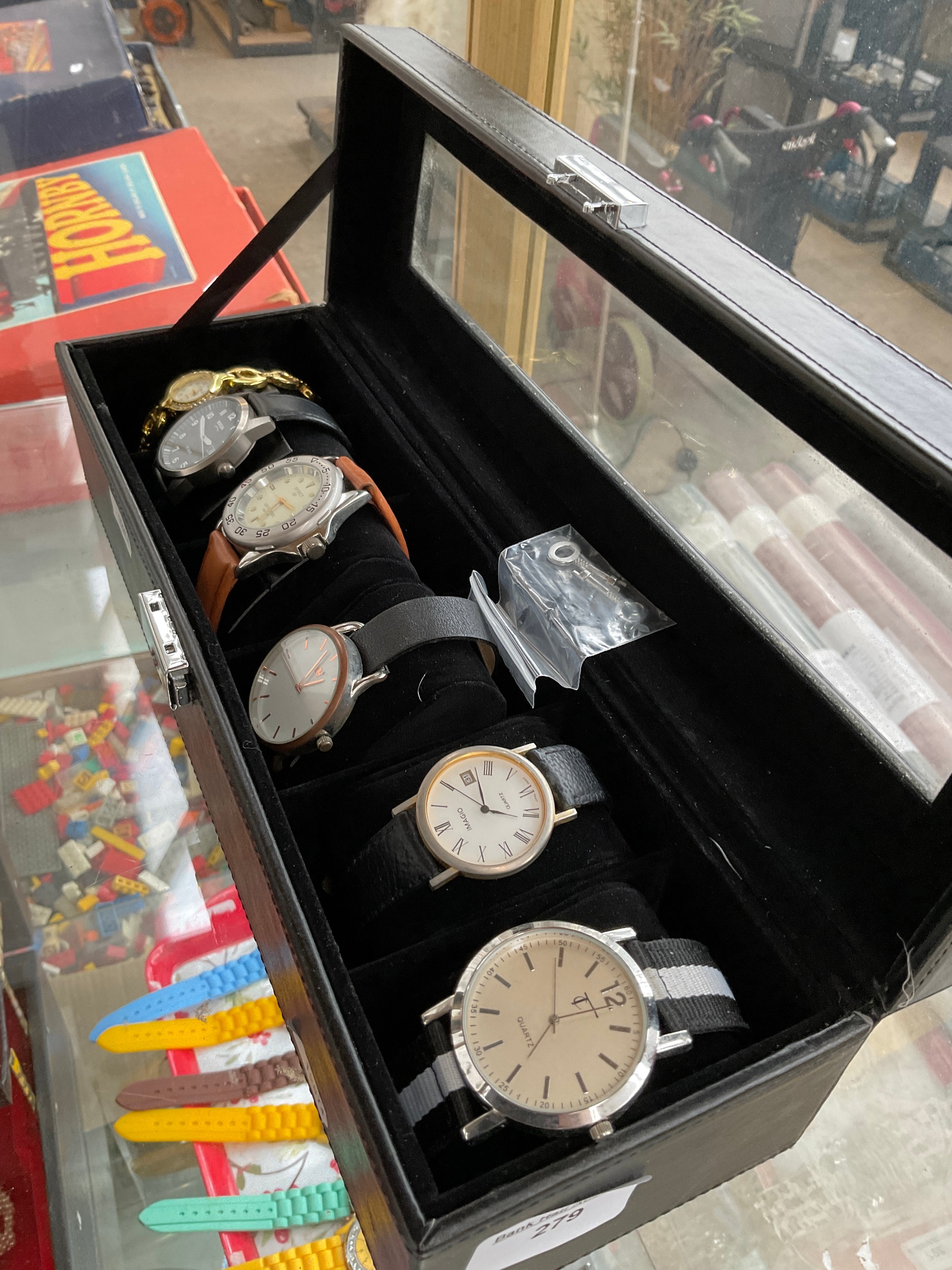 Watch box with keys and six watches