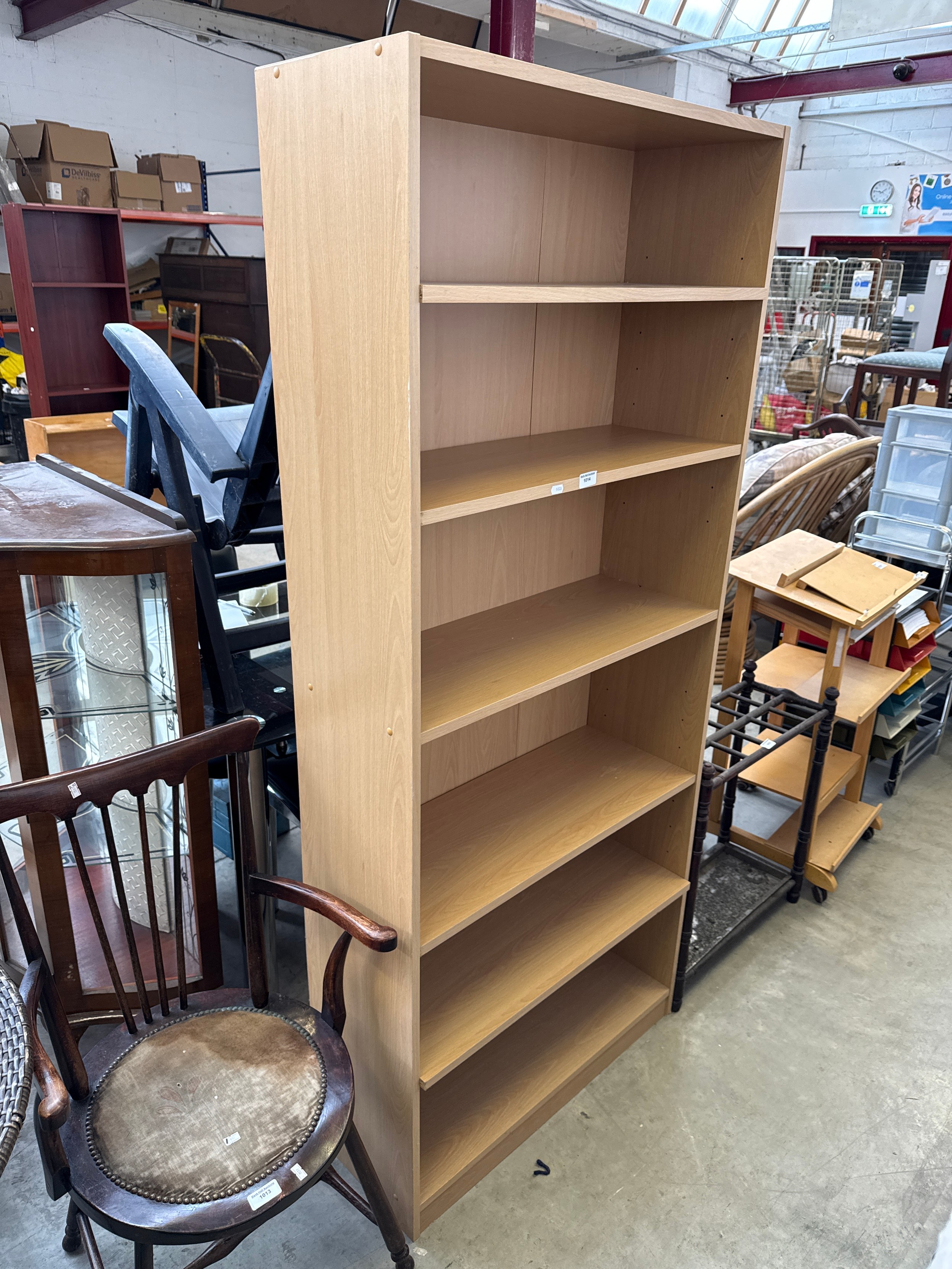 A large open shelf storage unit
