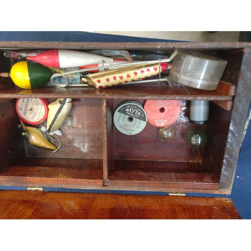 Vintage fishing box with contents