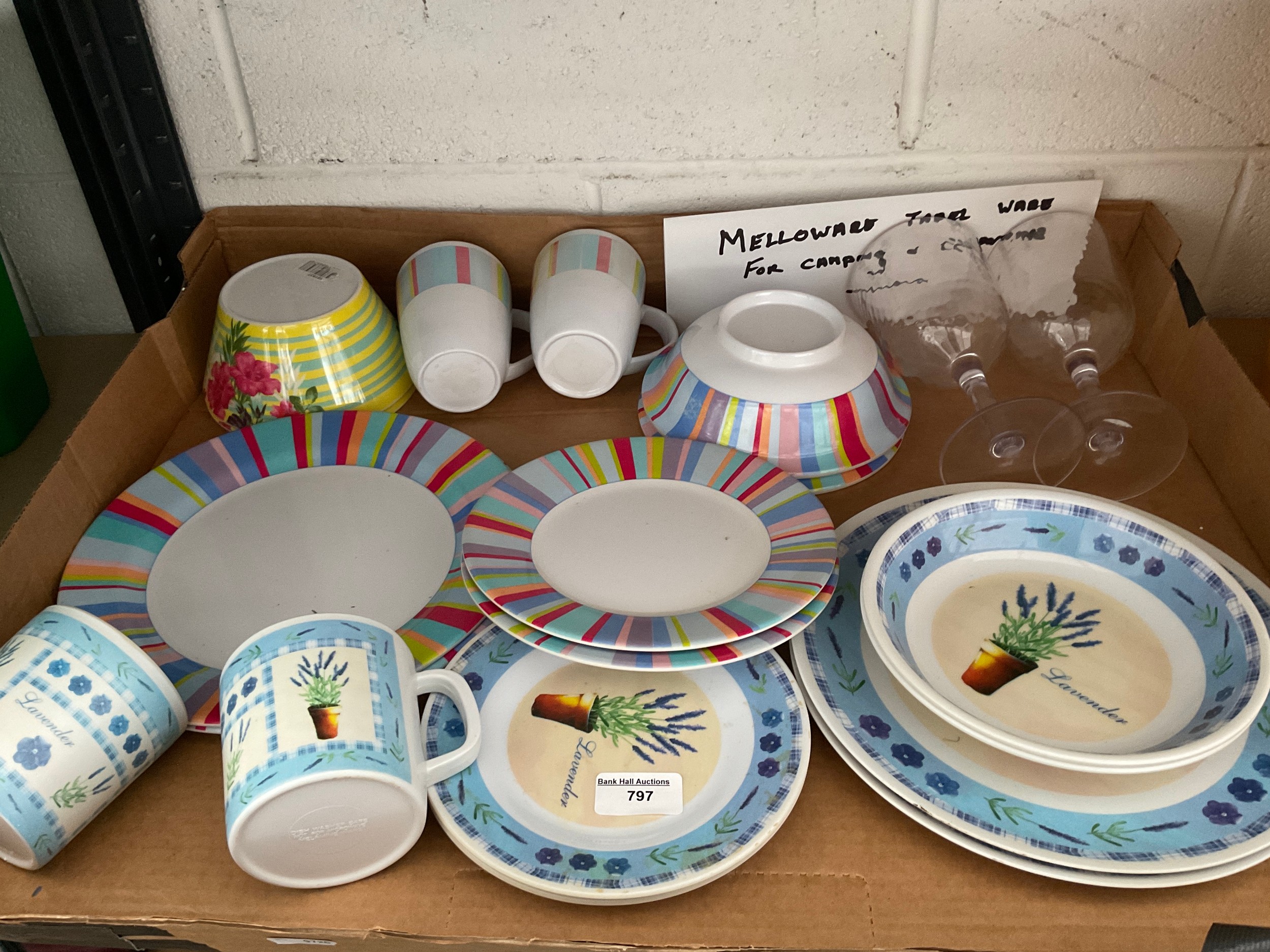 Box of Melloware plastic crockery