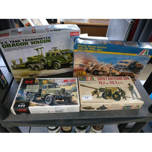 Four military model kits