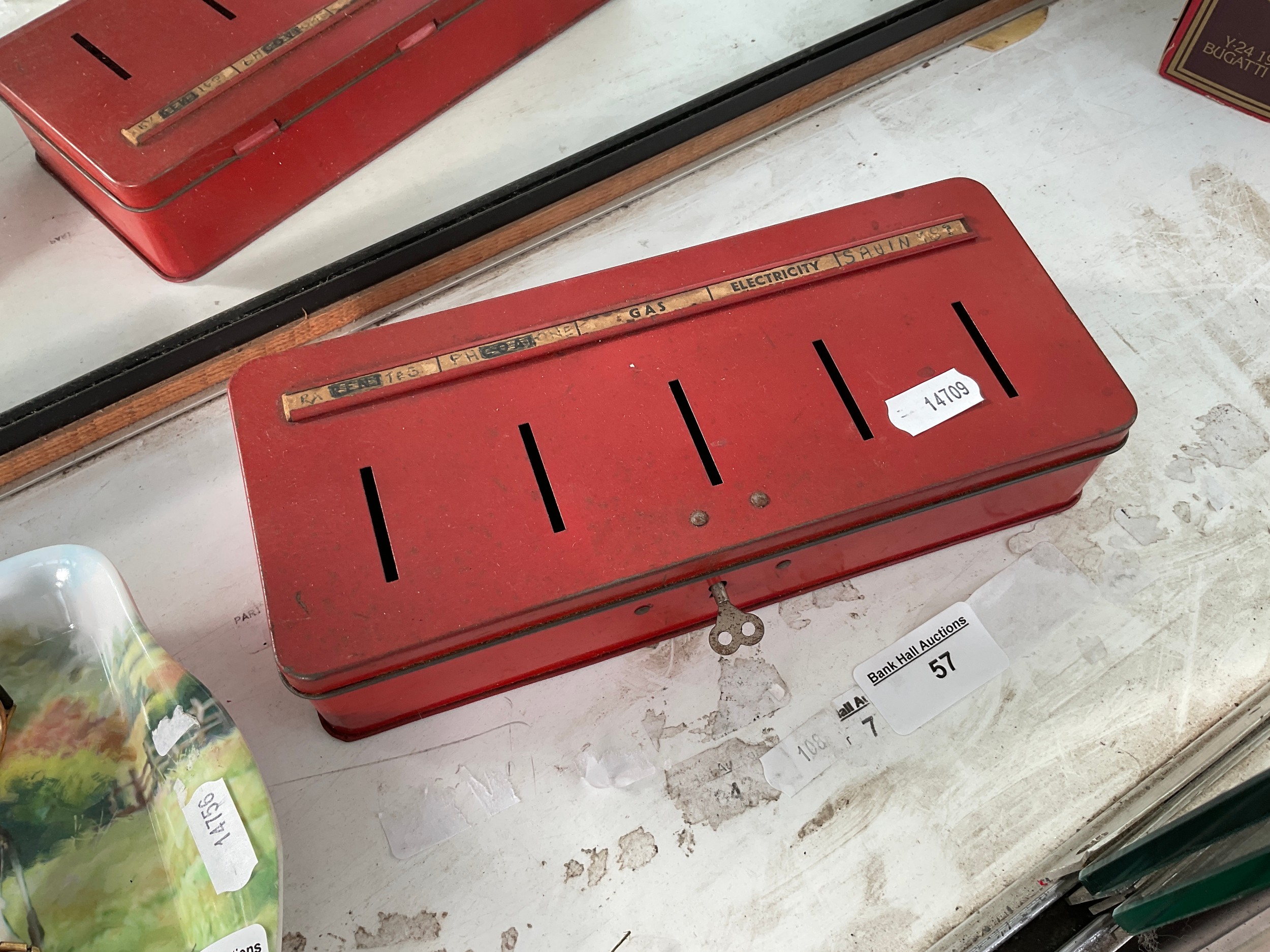 Vintage cash tin with key