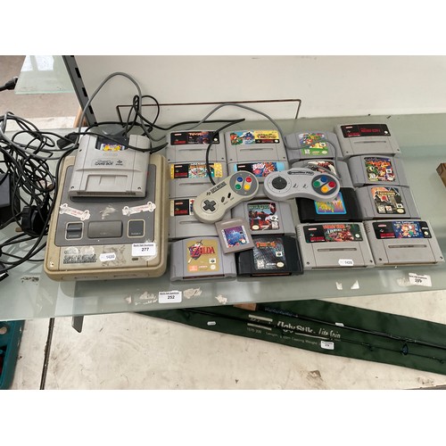 Nintendo Super Nintendo console with controllers and games