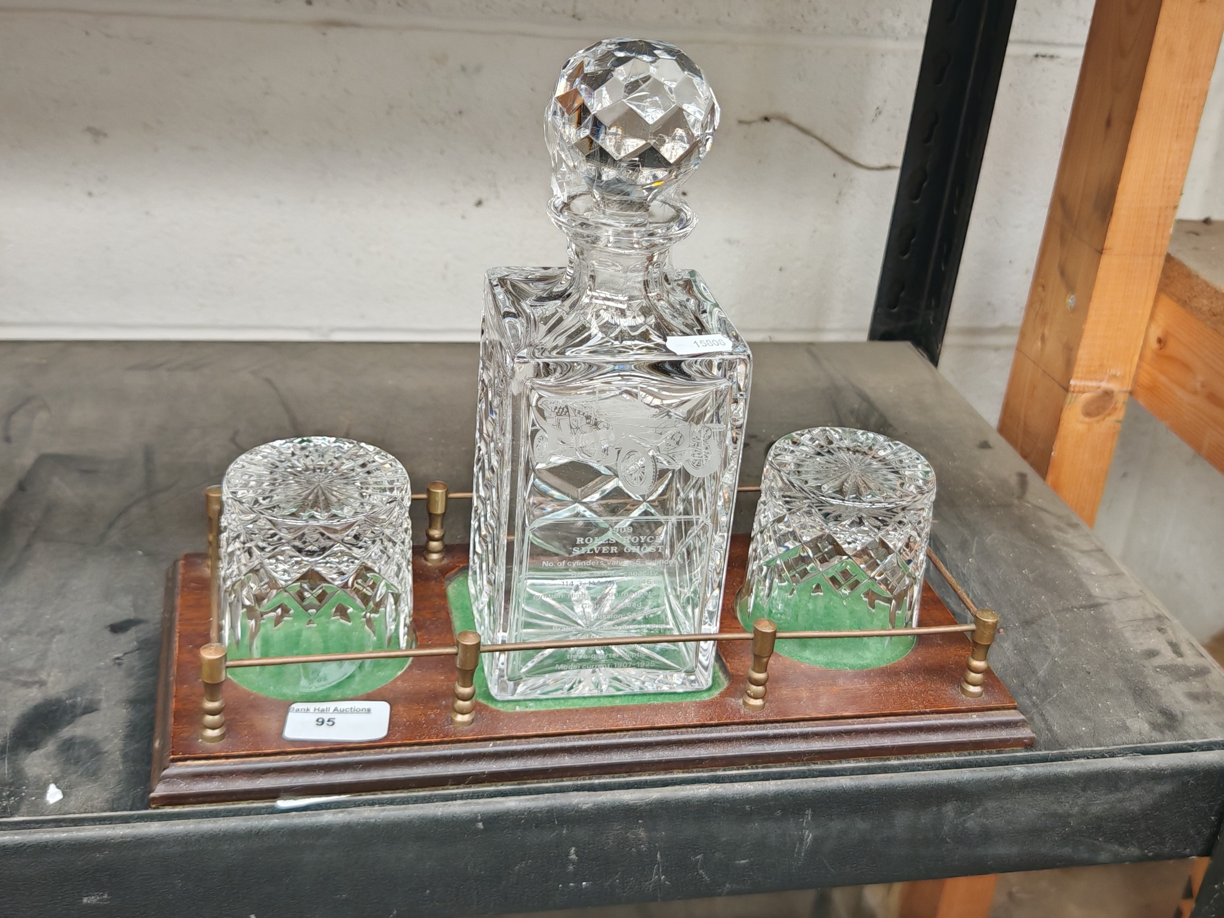 Decanter and glass set with wooden tray holder